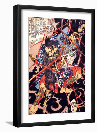 Ino Hayata Hironao Grappling with the Monster-Kuniyoshi Utagawa-Framed Giclee Print