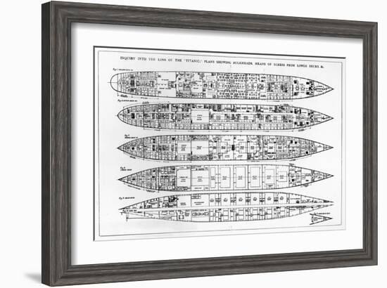 Inquiry in the Loss of the Titanic: Cross Sections of the Ship (Engraving) (B/W Photo)-English-Framed Giclee Print