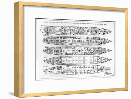 Inquiry in the Loss of the Titanic: Cross Sections of the Ship (Engraving) (B/W Photo)-English-Framed Giclee Print