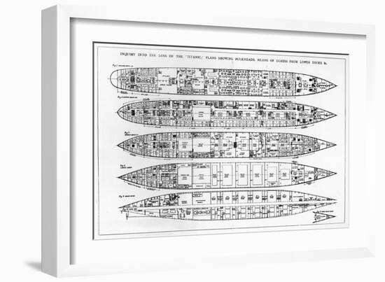 Inquiry in the Loss of the Titanic: Cross Sections of the Ship (Engraving) (B/W Photo)-English-Framed Giclee Print