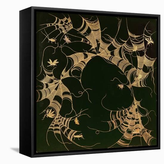 Inro Decorated with Cobwebs and Insects (Gold Hiramakie on Black Ground) (For Interior See 2668)-Japanese School-Framed Premier Image Canvas