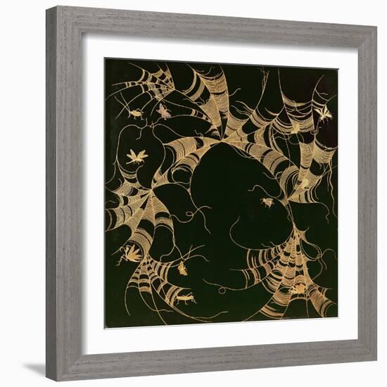 Inro Decorated with Cobwebs and Insects (Gold Hiramakie on Black Ground) (For Interior See 2668)-Japanese School-Framed Giclee Print