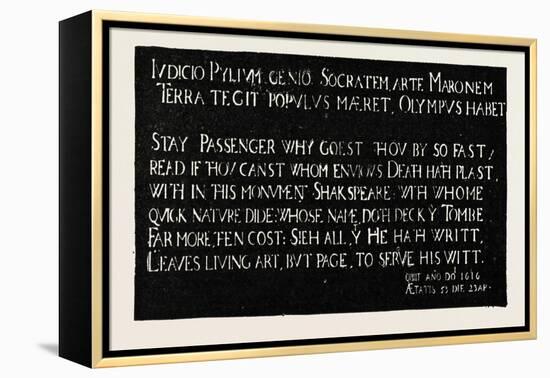 Inscription on the Memorial Tablet to Shakespeare, Holy Trinity Church, Stratford-On-Avon, 1888-null-Framed Premier Image Canvas