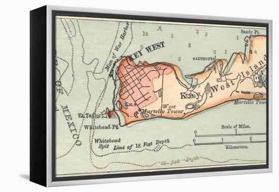 Inset Map of Key West Island, Florida-Encyclopaedia Britannica-Framed Stretched Canvas