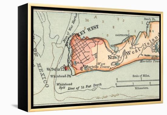 Inset Map of Key West Island, Florida-Encyclopaedia Britannica-Framed Stretched Canvas