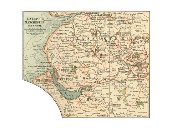 Inset Map Of Liverpool Manchester And Vicinity Giclee Print Encyclopaedia Britannica Art Com