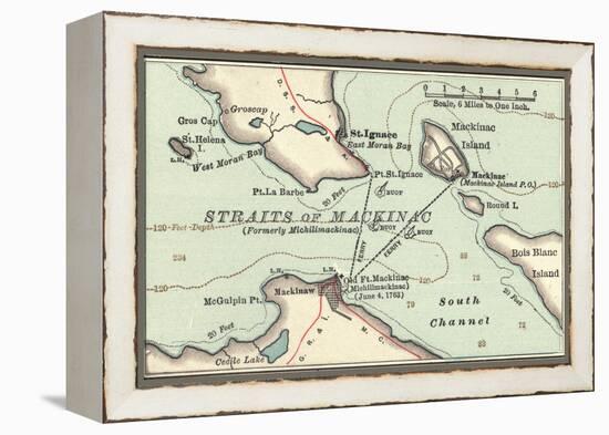 Inset Map of Mackinac Island and the Straits of Mackinac, Michigan-Encyclopaedia Britannica-Framed Stretched Canvas