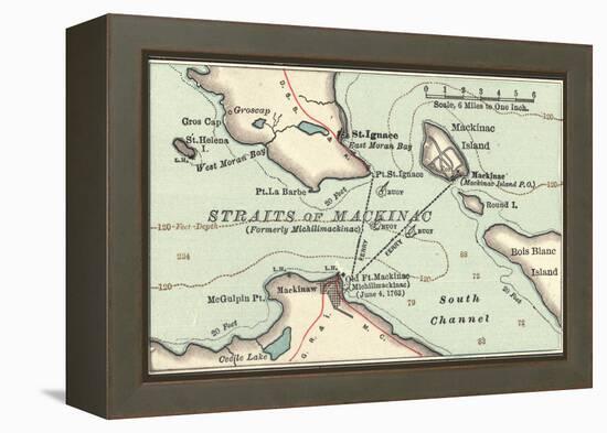 Inset Map of Mackinac Island and the Straits of Mackinac, Michigan-Encyclopaedia Britannica-Framed Stretched Canvas