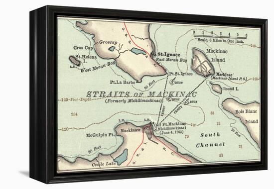Inset Map of Mackinac Island and the Straits of Mackinac, Michigan-Encyclopaedia Britannica-Framed Stretched Canvas