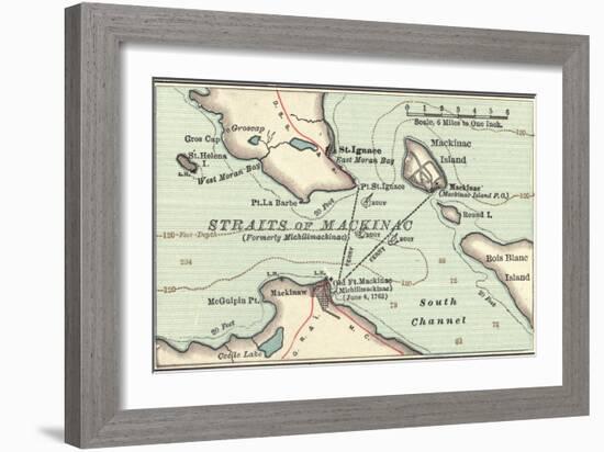 Inset Map of Mackinac Island and the Straits of Mackinac, Michigan-Encyclopaedia Britannica-Framed Art Print