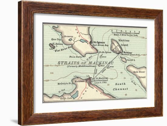 Inset Map of Mackinac Island and the Straits of Mackinac, Michigan-Encyclopaedia Britannica-Framed Art Print