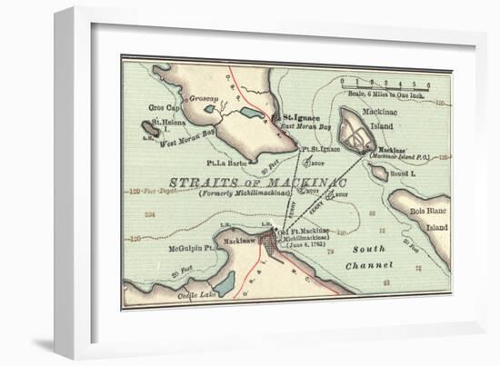 Inset Map of Mackinac Island and the Straits of Mackinac, Michigan-Encyclopaedia Britannica-Framed Art Print