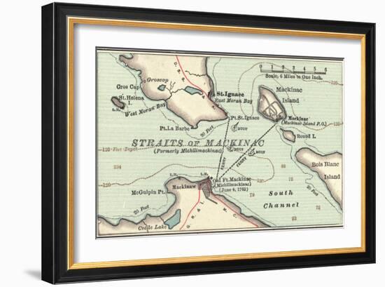 Inset Map of Mackinac Island and the Straits of Mackinac, Michigan-Encyclopaedia Britannica-Framed Art Print