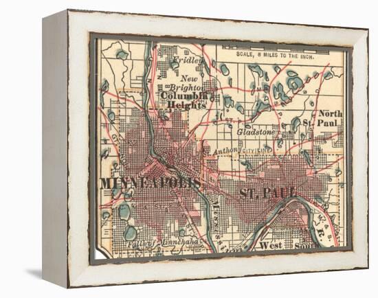 Inset Map of Minneapolis and St. Paul, Minnesota-Encyclopaedia Britannica-Framed Stretched Canvas