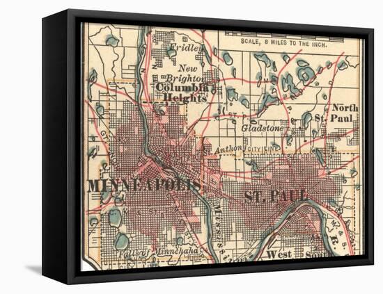 Inset Map of Minneapolis and St. Paul, Minnesota-Encyclopaedia Britannica-Framed Stretched Canvas