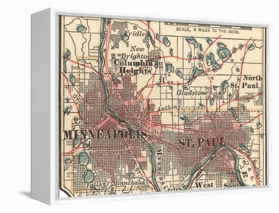 Inset Map of Minneapolis and St. Paul, Minnesota-Encyclopaedia Britannica-Framed Stretched Canvas