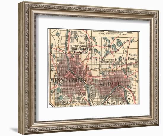 Inset Map of Minneapolis and St. Paul, Minnesota-Encyclopaedia Britannica-Framed Art Print