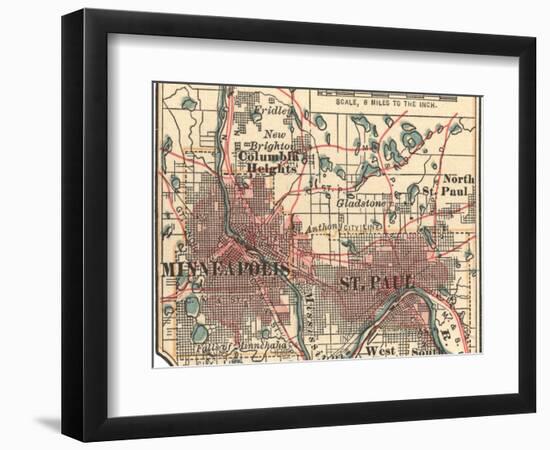 Inset Map of Minneapolis and St. Paul, Minnesota-Encyclopaedia Britannica-Framed Art Print