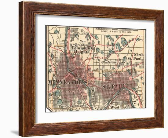 Inset Map of Minneapolis and St. Paul, Minnesota-Encyclopaedia Britannica-Framed Art Print