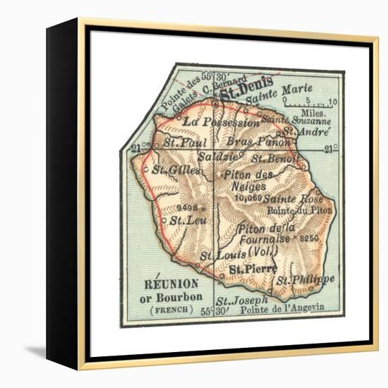 Inset Map of Reunion or Bourbon Island (French)-Encyclopaedia Britannica-Framed Premier Image Canvas