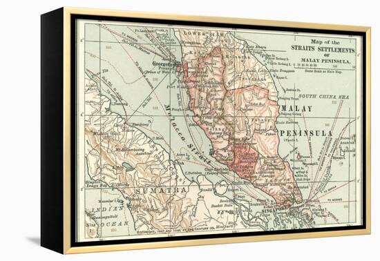 Inset Map of the Straits Settlements of Malay Peninsula; Part of Sumatra. Singapore-Encyclopaedia Britannica-Framed Stretched Canvas