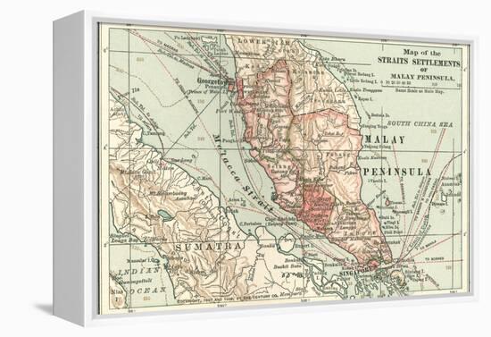 Inset Map of the Straits Settlements of Malay Peninsula; Part of Sumatra. Singapore-Encyclopaedia Britannica-Framed Stretched Canvas