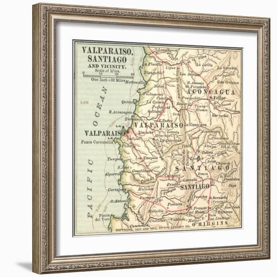 Inset Map of Valparaiso, Santiago and Vicinity. Chile-Encyclopaedia Britannica-Framed Art Print