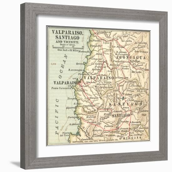 Inset Map of Valparaiso, Santiago and Vicinity. Chile-Encyclopaedia Britannica-Framed Art Print