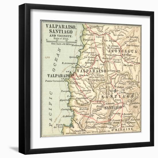 Inset Map of Valparaiso, Santiago and Vicinity. Chile-Encyclopaedia Britannica-Framed Art Print