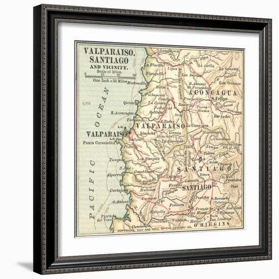 Inset Map of Valparaiso, Santiago and Vicinity. Chile-Encyclopaedia Britannica-Framed Art Print