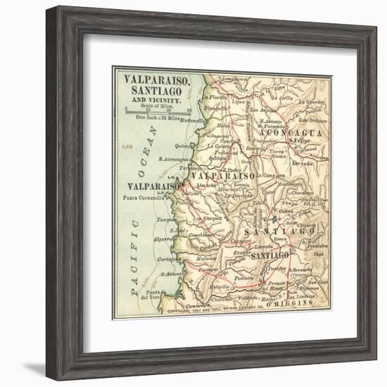 Inset Map of Valparaiso, Santiago and Vicinity. Chile-Encyclopaedia Britannica-Framed Art Print