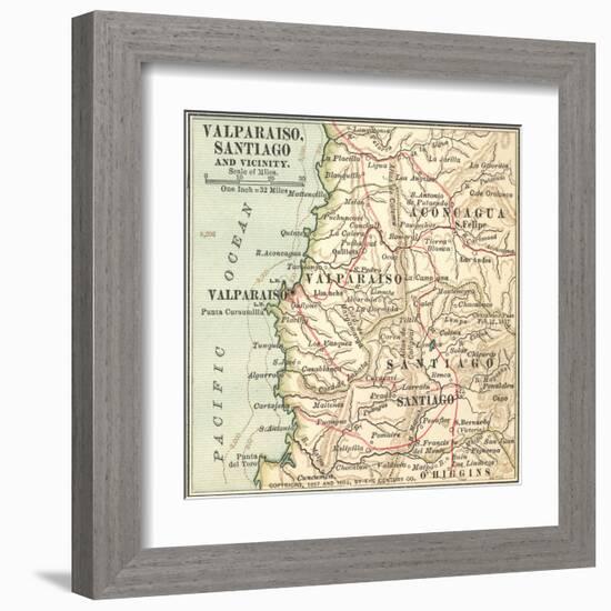 Inset Map of Valparaiso, Santiago and Vicinity. Chile-Encyclopaedia Britannica-Framed Art Print