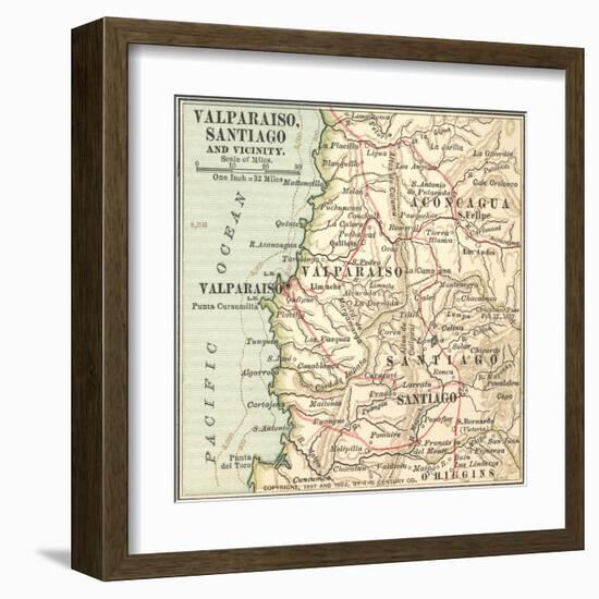 Inset Map of Valparaiso, Santiago and Vicinity. Chile-Encyclopaedia Britannica-Framed Art Print