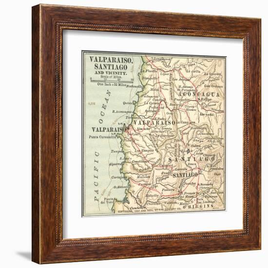 Inset Map of Valparaiso, Santiago and Vicinity. Chile-Encyclopaedia Britannica-Framed Art Print