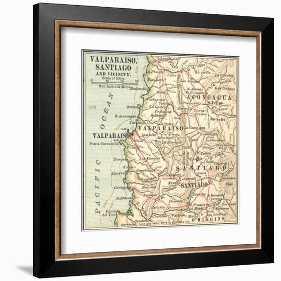 Inset Map of Valparaiso, Santiago and Vicinity. Chile-Encyclopaedia Britannica-Framed Art Print