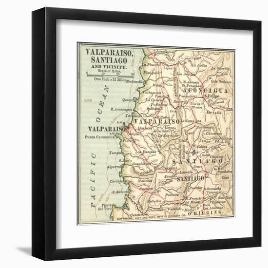 Inset Map of Valparaiso, Santiago and Vicinity. Chile-Encyclopaedia Britannica-Framed Art Print