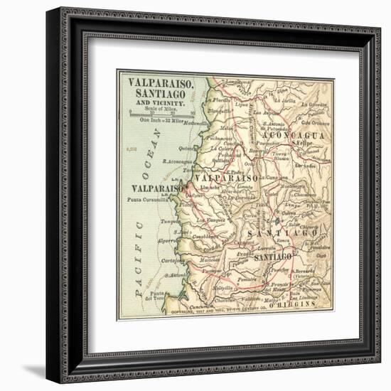 Inset Map of Valparaiso, Santiago and Vicinity. Chile-Encyclopaedia Britannica-Framed Art Print