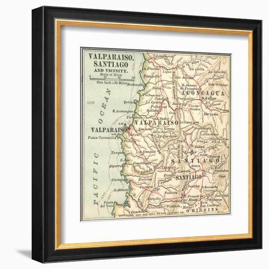 Inset Map of Valparaiso, Santiago and Vicinity. Chile-Encyclopaedia Britannica-Framed Art Print