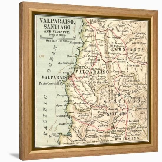 Inset Map of Valparaiso, Santiago and Vicinity. Chile-Encyclopaedia Britannica-Framed Stretched Canvas