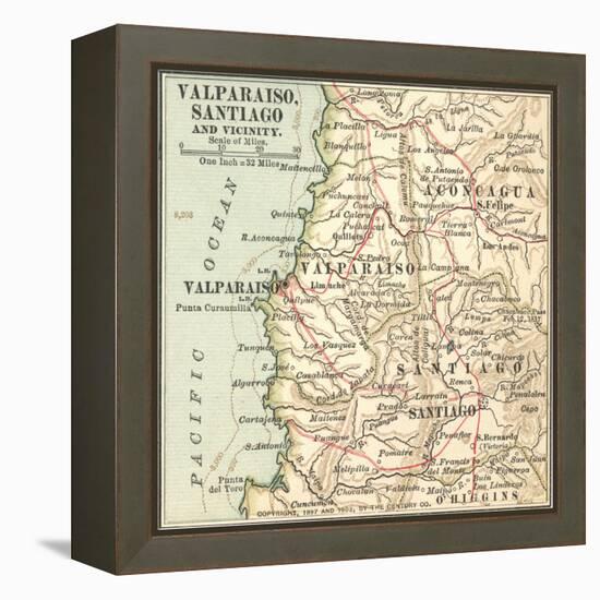 Inset Map of Valparaiso, Santiago and Vicinity. Chile-Encyclopaedia Britannica-Framed Stretched Canvas