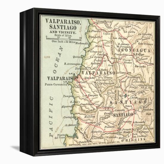 Inset Map of Valparaiso, Santiago and Vicinity. Chile-Encyclopaedia Britannica-Framed Stretched Canvas