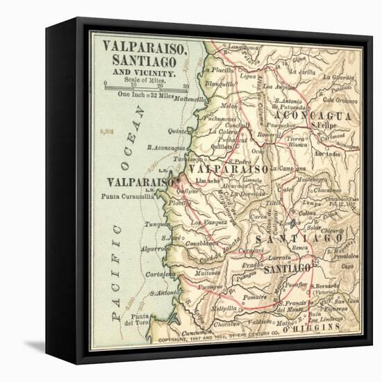 Inset Map of Valparaiso, Santiago and Vicinity. Chile-Encyclopaedia Britannica-Framed Stretched Canvas