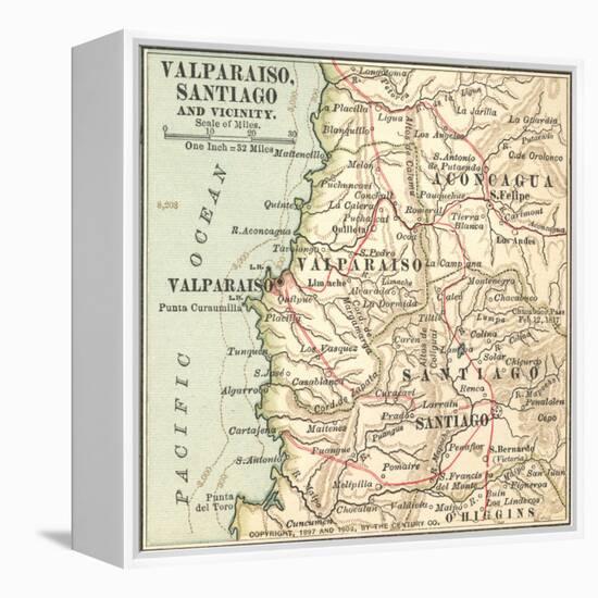 Inset Map of Valparaiso, Santiago and Vicinity. Chile-Encyclopaedia Britannica-Framed Stretched Canvas