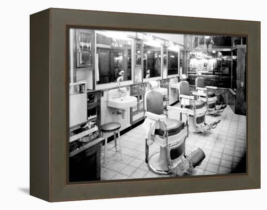 Inside a Barber Shop, 1927-Chapin Bowen-Framed Premier Image Canvas