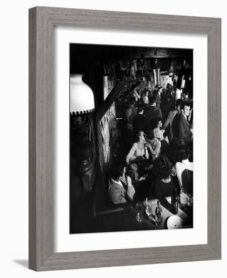 Inside a Crowded Pub with Couple Kissing, St. Germain Des Pres-Gjon Mili-Framed Photographic Print