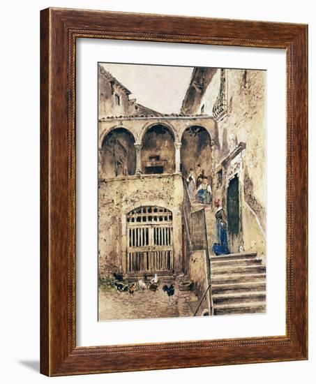 Inside Courtyard of Tenement-Antonio Mancini-Framed Giclee Print