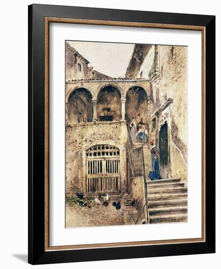 Inside Courtyard of Tenement-Antonio Mancini-Framed Giclee Print