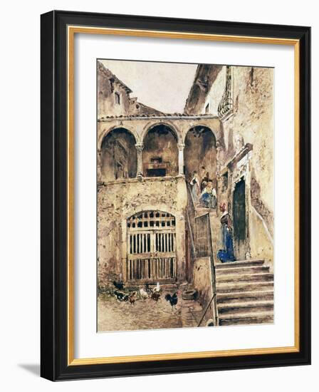 Inside Courtyard of Tenement-Antonio Mancini-Framed Giclee Print