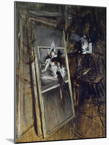 Inside Painter's Studio with Painting Young Girl, Errazuriz-Giovanni Boldini-Mounted Giclee Print