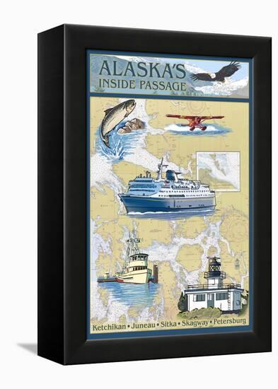 Inside Passage, Alaska - Nautical Chart-Lantern Press-Framed Stretched Canvas